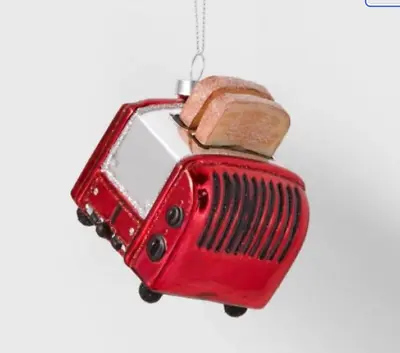 Small Retro Red Toaster Ornament Fast Food Foodie Glass  3 Inch Tall • $15.99