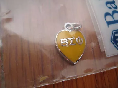 1988 Beta Sigma Phi BALFOUR CHARM Vtg Heart Silver Yellow Bracelet Sorority NEW • $19.99