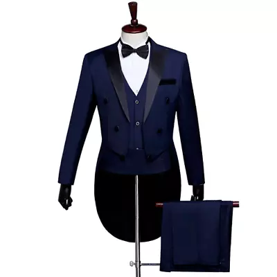 Mens Tuxedo Tailcoat Formal Dress Suits Swallow Tail Coat  Blue MaleJacket Suits • $104.23
