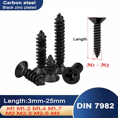  M1 - M3 Small Phillips Flat Countersunk Head Self Tapping Wood Screw Black Zinc • £1.55