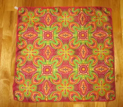 Vintage Vera Maroon Green Yellow Print Silk Blend Square Scarf 21  • $13.99