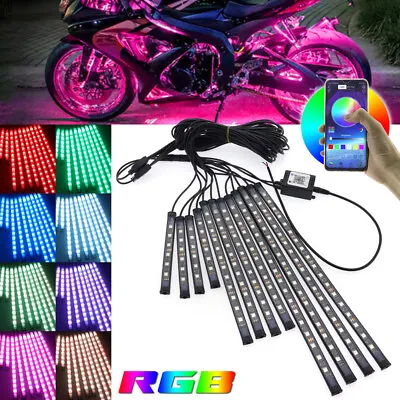 12PCS Motorcycle RGB LED Neon Under Glow Lights Strip Kit APP Control US • $20.99