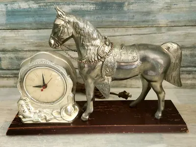 Vintage Gibraltar Silver Horse Cowboy Electric Mantle Clock **TESTED** Ca. 1952 • $70