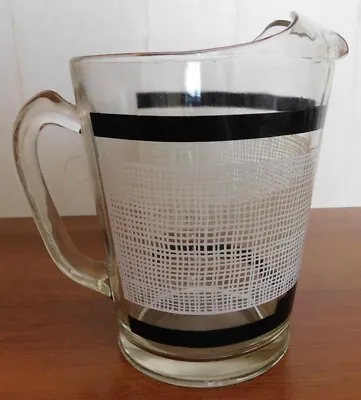 Vintage Hazel Atlas MCM White Burlap With Black Stripe Glass Pitcher • $22.50