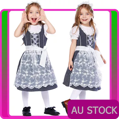 Girls Oktoberfest Beer Maid Costume Kids Child Blue German Bavarian Fancy Dress • $46.99