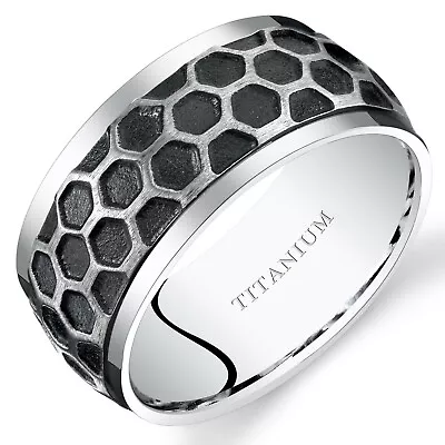 Mens Two-Tone Hexagon Pattern Titanium Wedding Band Ring 10mm Sizes 7-14 • $34.99