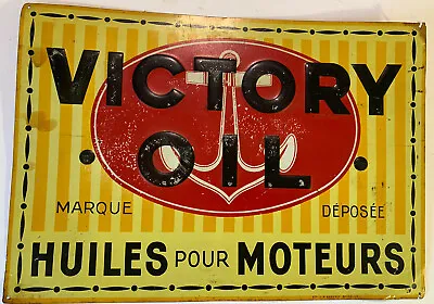 Antique Vintage Embossed Victory Oil Gas Marine Anchor Graphic Service Tin Sign • $475