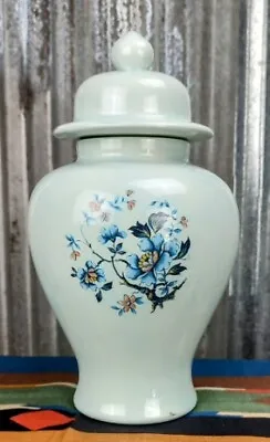 Vintage Blue With Flowers Ceramic Ginger Jar/Urn Vase With Lid • $16