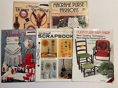 5 Vintage Macrame Pattern Books SC Furniture Purses Rings Etc • $19.99