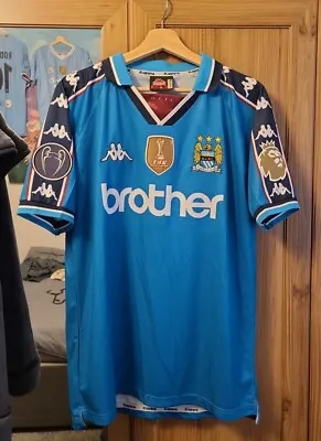 Manchester City Kappa 1997 1998 1999 Home Fan Custom. Champions Treble Shirt Med • £39.99