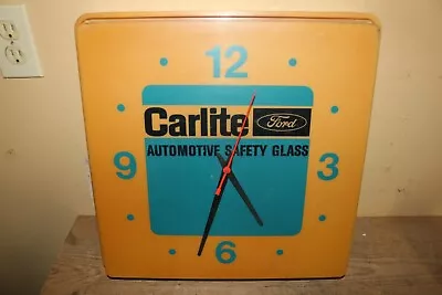 Vintage Ford Carlite Automotive Safety Glass 16  Lighted Clock Sign RUNS • $275