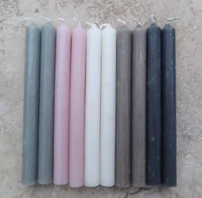 10 MINI Taper Dinner Candles 13cmx1.2cm White Grey Pink Flax Coal Ivory Red • £5.95