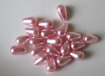 £1.60 • Buy 20 Czech Glass Pearlised Teardrop Beads, Pink