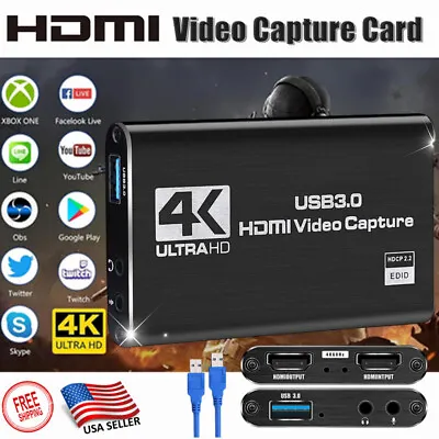 4K Video Capture Card USB 3.0 HDMI Capture Device 60FPS Full HD Recorder 1080P A • $20.94