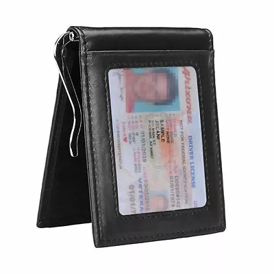 RFID Men's Leather Slim Bifold Money Clip Wallet Front Pocket Credit Card Holder • $12.05