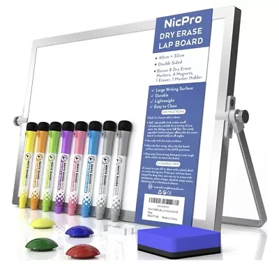 Nicpro Dry Erase Whiteboard A3 40 X 30 Cm Double Sided 8 Pens Eraser & 4 Magnet • £25.99