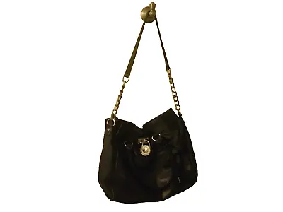 Michael Kors Black Pebbled Leather Hobo Shoulder Bag Satchel Lock Key • $15