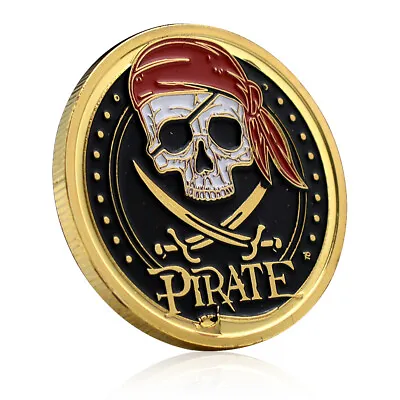 Pirate Skull Treasure Map Gold Coin Commemorative Medal Gold Plated Crafts Gifts • $3.61