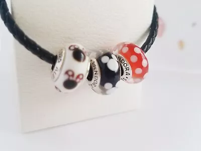 SET OF 3 Authentic PANDORA DISNEY MICKEY AND MINNIE AND POLKA DOT MURANO CHARMS • $43.99