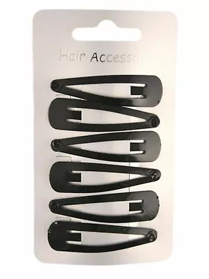 Black Enamelled Hair Clips. Pk Of 6 Metal Hair Slides Snaps Sleepies Bendies. • £1.95