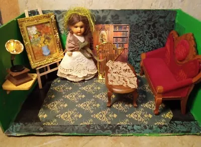 Antique German Armand Marseille 4 Inch Bisque Socket Head Doll & Dollhouse • $225