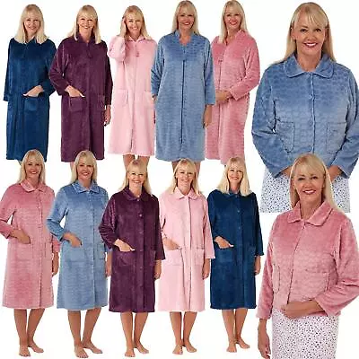 Ladies/Womens Embossed Fleece Dressing Gown Robe Housecoat Bedjacket Size 8-26 • £29.95