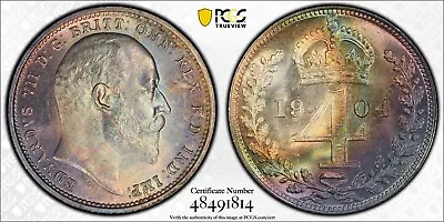 PL66 1904 Great Britain Maundy Silver 4 Pence PCGS Trueview- Rainbow Toned • $200