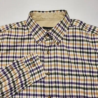 Eddie Bauer Shirt Mens TL Large Tall Purple Biege Plaid Long Sleeve Button Up • $22.05