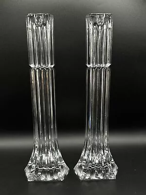 Two Mikasa Art Deco Skyscraper Ribbed Heavy Crystal Taper Candle Holders 12.5” • $43.99