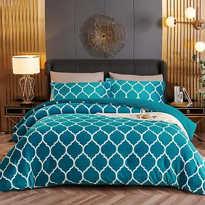 Teal Blue Sherpa Fleece Comforter Set Queen Size Plush Flannel Bedding Set With • $68.03