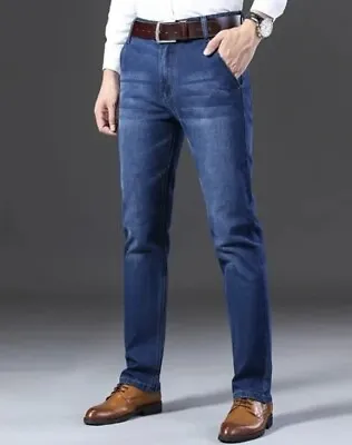 Men's Jeans Business Casual Trousers Straight Cut Loose Elastic Jeans Denim • $9.99