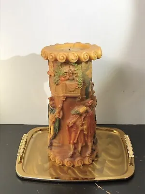 Vintage German Johann Gunter Carved Candle Music Festival Scene 10 3/4” Tall • $28.50