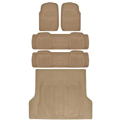 Heavy Duty SUV Rubber Floor Mats Combo Pack 3 Rows PLUS Cargo Liner Beige • $75.99