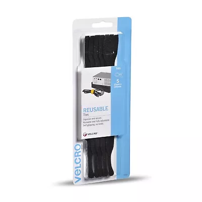 VELCRO Brand 25x200mm Black Reusable Ties 5 Pk Cable Organizers Straps Hook Loop • $21.95