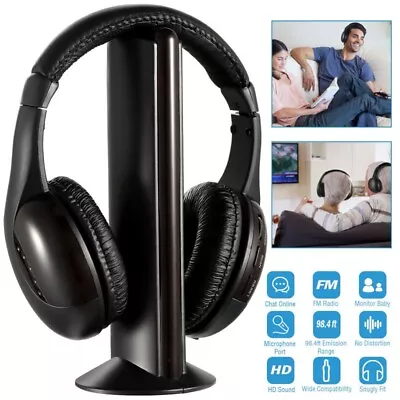 Wireless Cordless Headphones Headset W/  Mic For TV Watiching F M Radio DVD VCD • £16.69