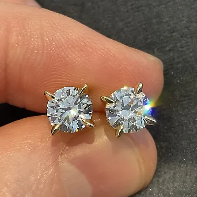 2.0 Carat Lab Created Diamond Solitaire Stud Earrings 9k Gold Plated 925 • £65