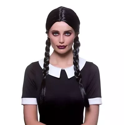 Adult SCHOOL GIRL WIG Wednesday Addams Plaits Long Hair Black Ladies Schoolgirl • £9.95