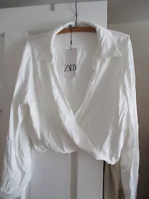 Zara NWT  White  Crop Top Large • $19.99