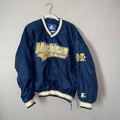 Vintage Michigan Wolverines Lined Pullover Starter Windbreaker Jacket Side Zip L • $50