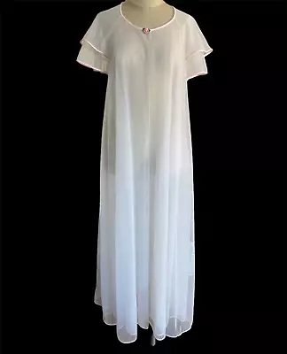 Vintage Peignoir Double Chiffon Nylon Robe Sheer VAL MODE White Sz MED • $14.99