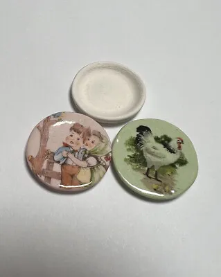 Miniatures Handmade Vintage Ceramic Plates  Dollhouse Decor Set Of 3 Rustic • $9