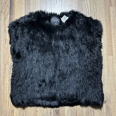 NWT 525 America Women’s Sleeveless Rex Rabbit Fur SHALL Lined Vest BLACK SZ M • £33.77