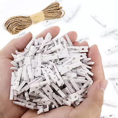 260Pcs White Mini Clothes Pins For Photos Small Clothes Pins With Jute Twine C • $13.95