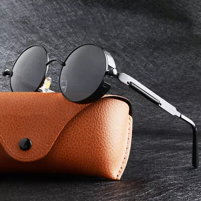 Retro Round Polarized Sunglasses Men Women Vintage Gothic Steampunk Glasses • $9.96