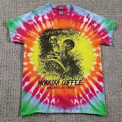 MOKASKA COFFEE Shirt Mens Small Tie Dye Skeleton Graphic Trippy Art Hippie • $5