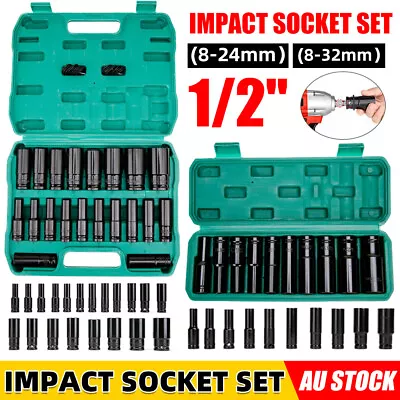 10/20pcs 1/2  Drive Deep Impact Socket Set CR-V Steel Metric Sockets Long 8-32MM • $39.20