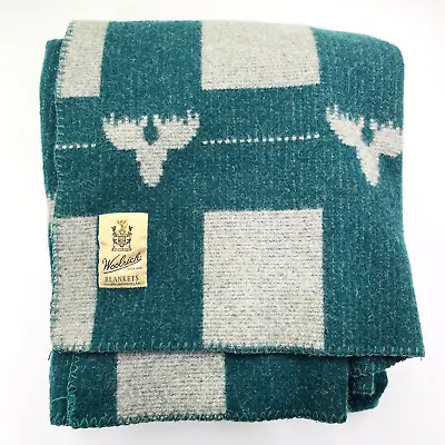 Vintage Woolrich Blankets Moose Deer Winter Throw Warm Made USA Green 55 X67  • $50