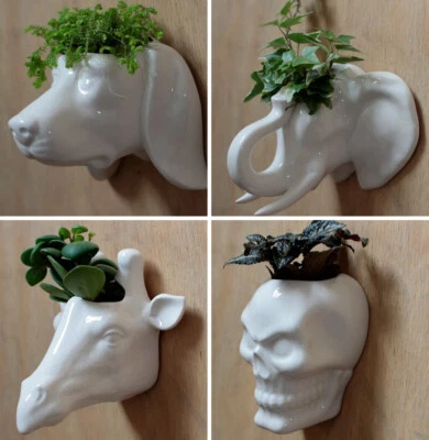 £8.99 • Buy Ceramic Head Indoor Garden Wall Planter Herb Plant Pot Dog Elephant Giraffe