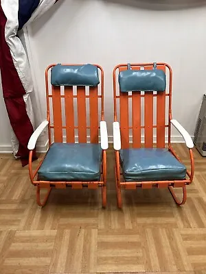 Vintage PATIO CHAIR PAIR Mid Century Modern Bounce Art Deco Deck Lloyd Loom 50s • $699.99