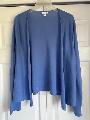 J. Jill (L) Linen Cotton Knit Open Front Cardigan Sweater Draped Blue Flaw • $12.75